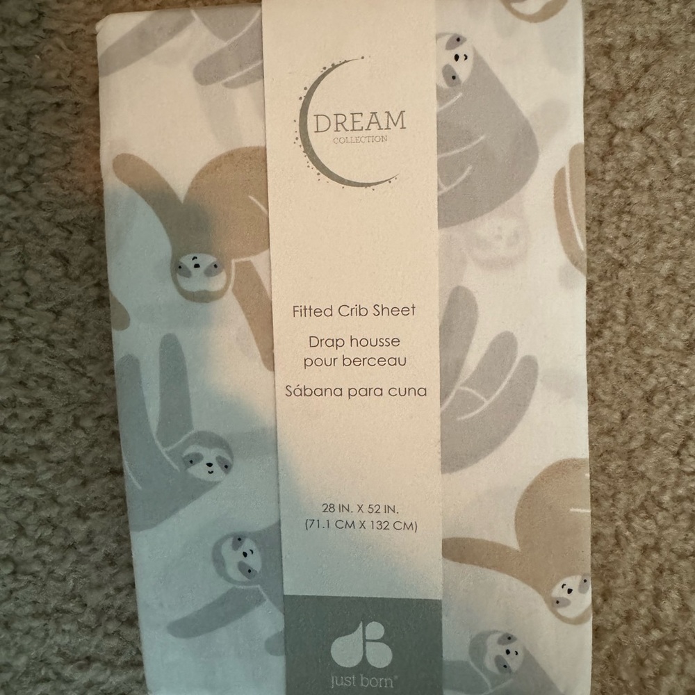 Dream Collection Fitted Crib Sheet with Sloth Design